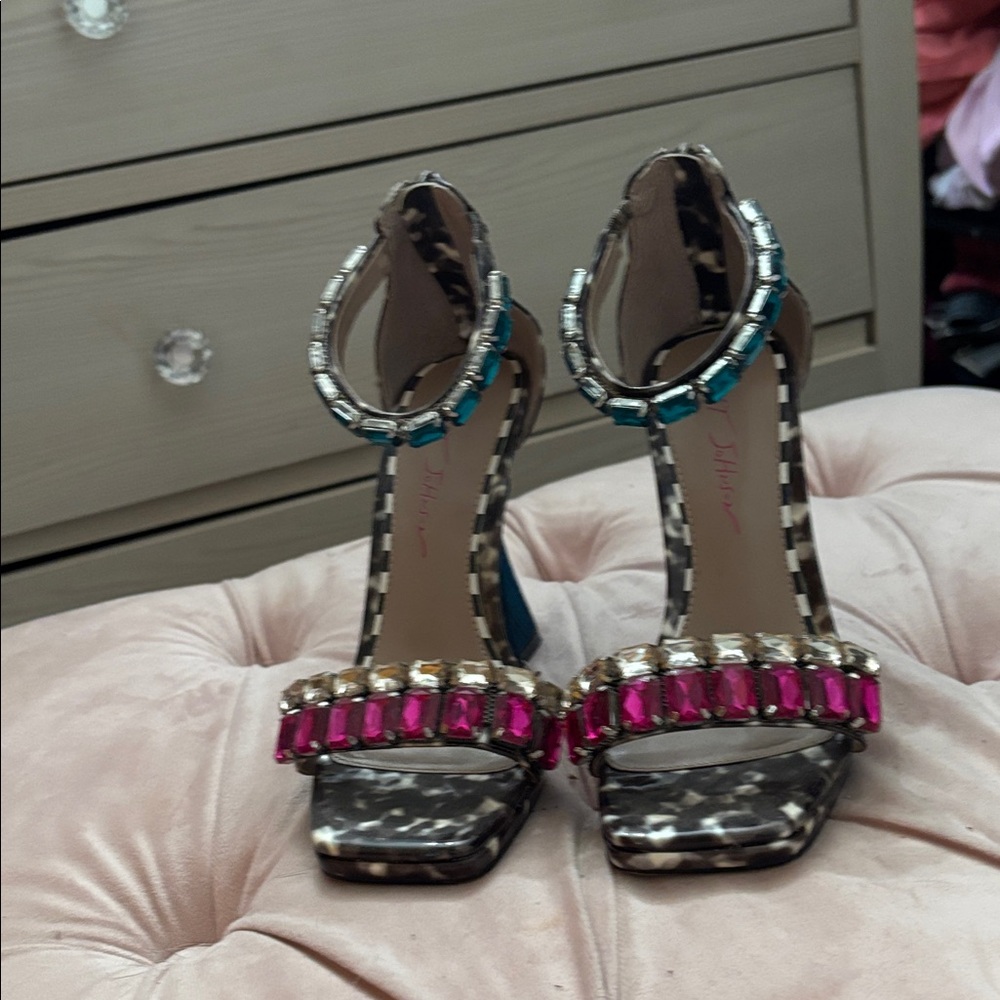 Betsey Johnson Pink and Blue Gemstone Heels